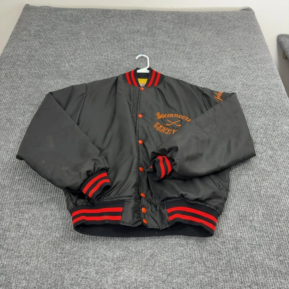 Vintage Buccaneers Alvin Jacket Mens XL Black Satin ECHL Champs Varsity Sporty